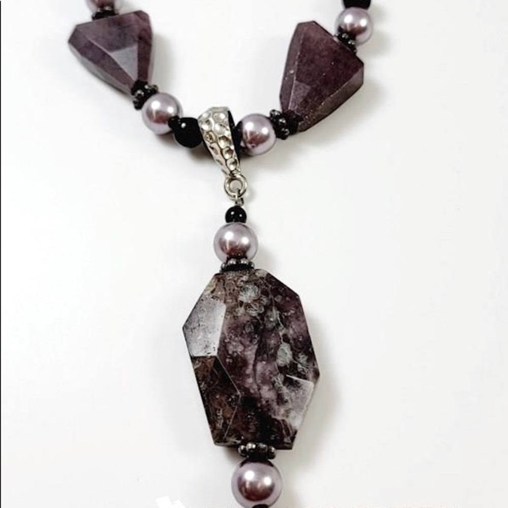 Purple Jasper, Onyx, and Pearl Necklace
